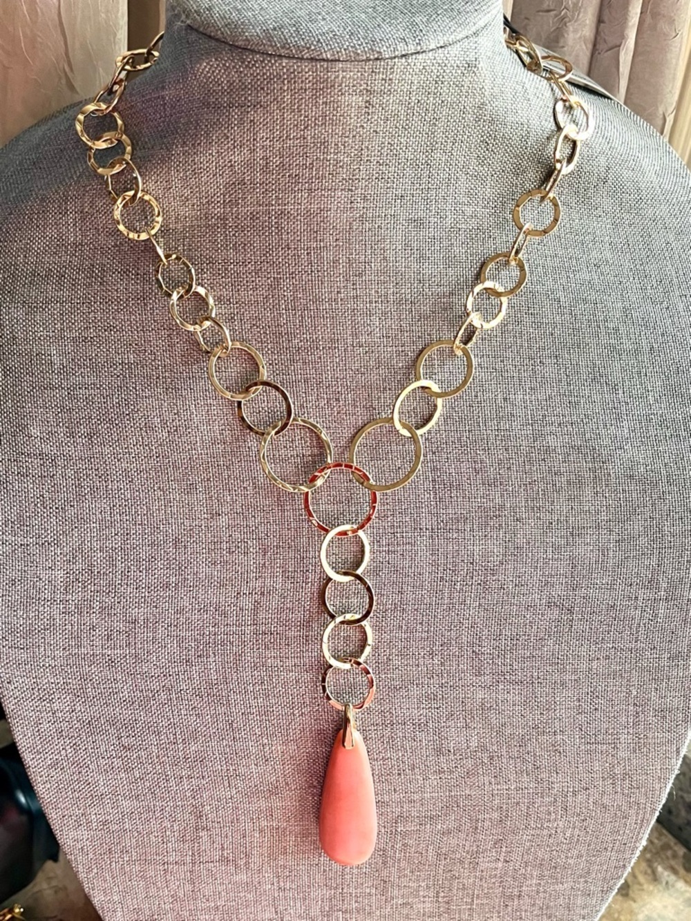 Robert Lee Morris Gold Plated Necklace with Pink Teardrop Pendant